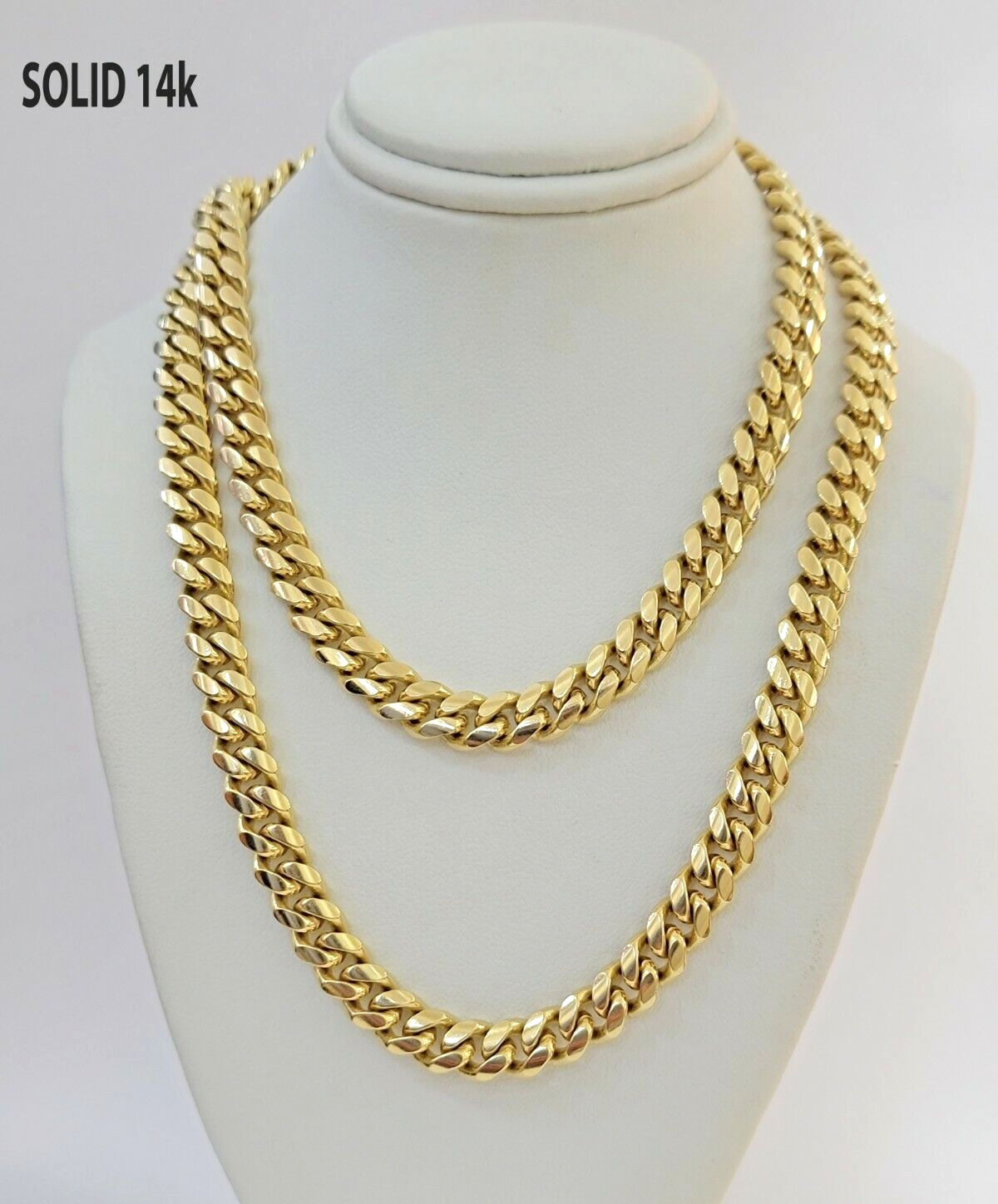 Real 14k Gold Chain Necklace 7mm  22 Inch Solid Miami Cuban Link  Men 14kt Chain