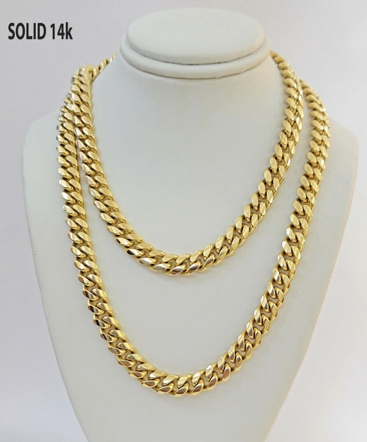 Real 14k Gold Chain Necklace 7mm  22 Inch Solid Miami Cuban Link  Men 14kt Chain