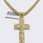 10k Gold Rope Chain Nugget Cross Charm Pendant Set 18-28 inch 3mm Necklace, REAL