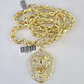 10k Rope Chain Roaring Lion Charm Pendant Gold 18"-30'' Inch 7mm Necklace