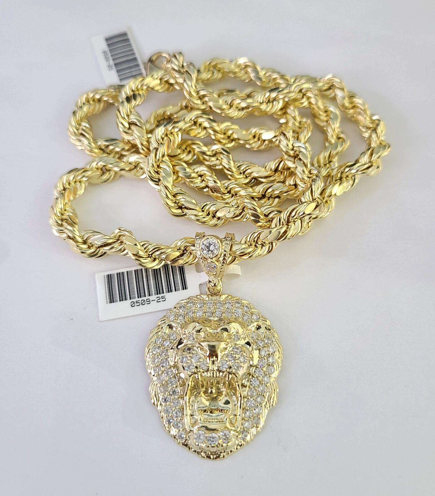 10k Rope Chain Roaring Lion Charm Pendant Gold 18"-30'' Inch 7mm Necklace