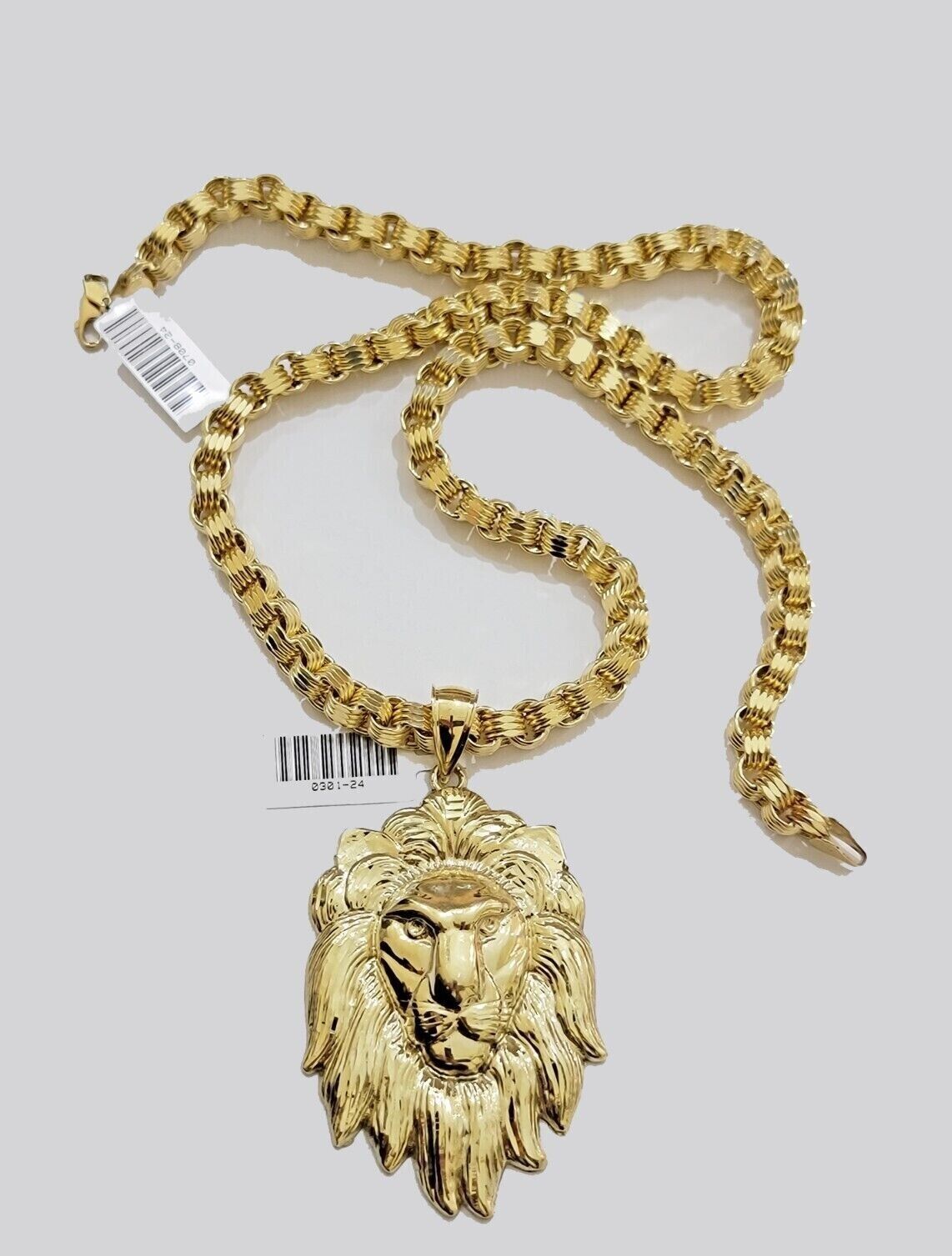 Real 10k Gold Box Byzantine Necklace Lion Charm Pendant SET Chain 18-30 Inch 6mm