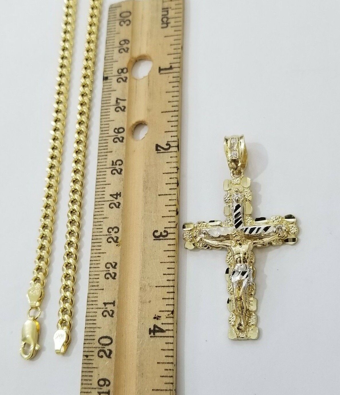 10k Yellow Gold Link Chain Pendant 5mm 18"-28" Miami Cuban Necklace Cross Charm