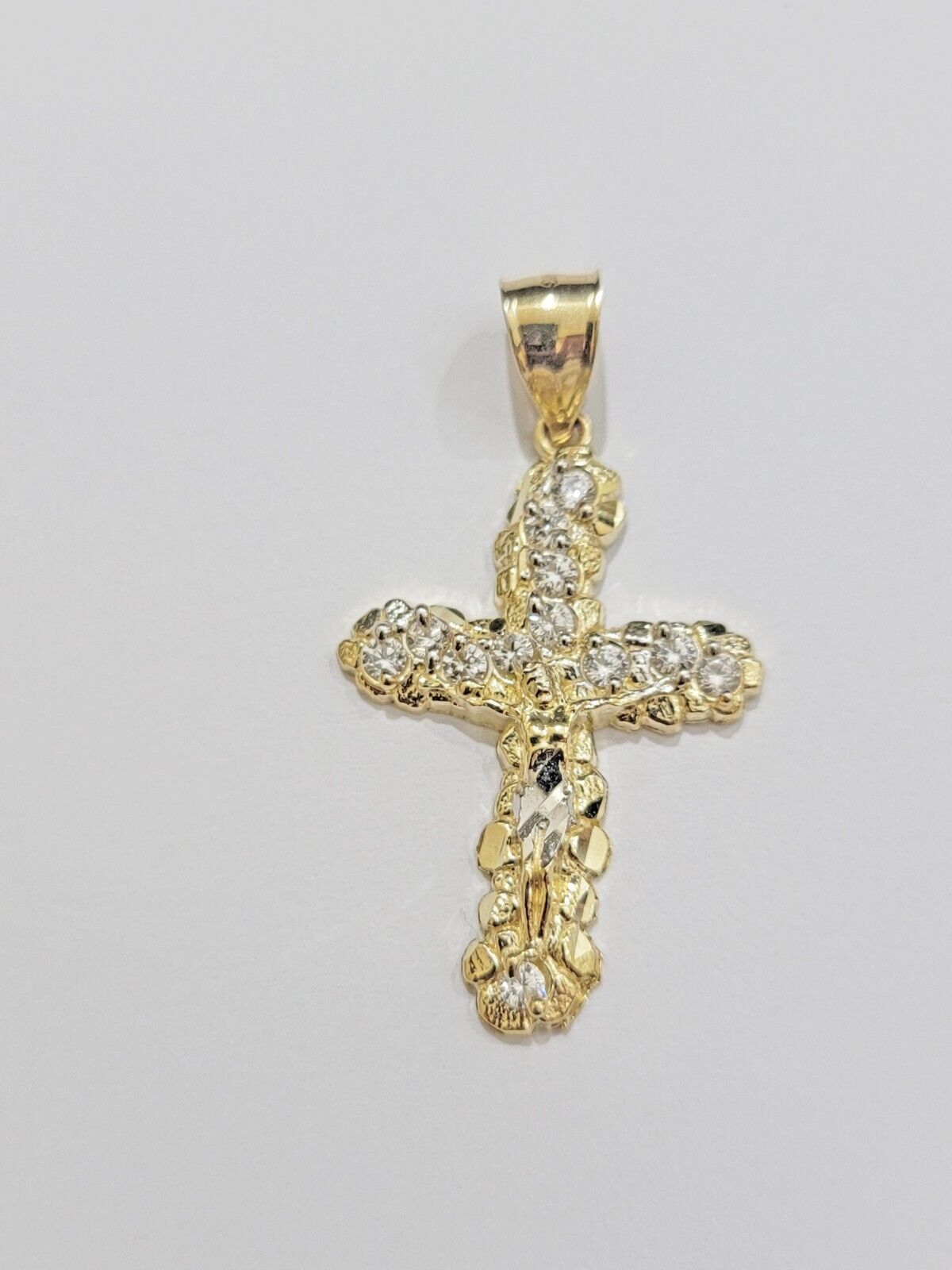 10k Gold Rope Chain Jesus Cross Charm Pendant Set 18-28