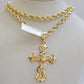 10k Gold Rope Chain Necklace Jesus Cross Charm Pendant Set 18-28" inch 5mm, REAL