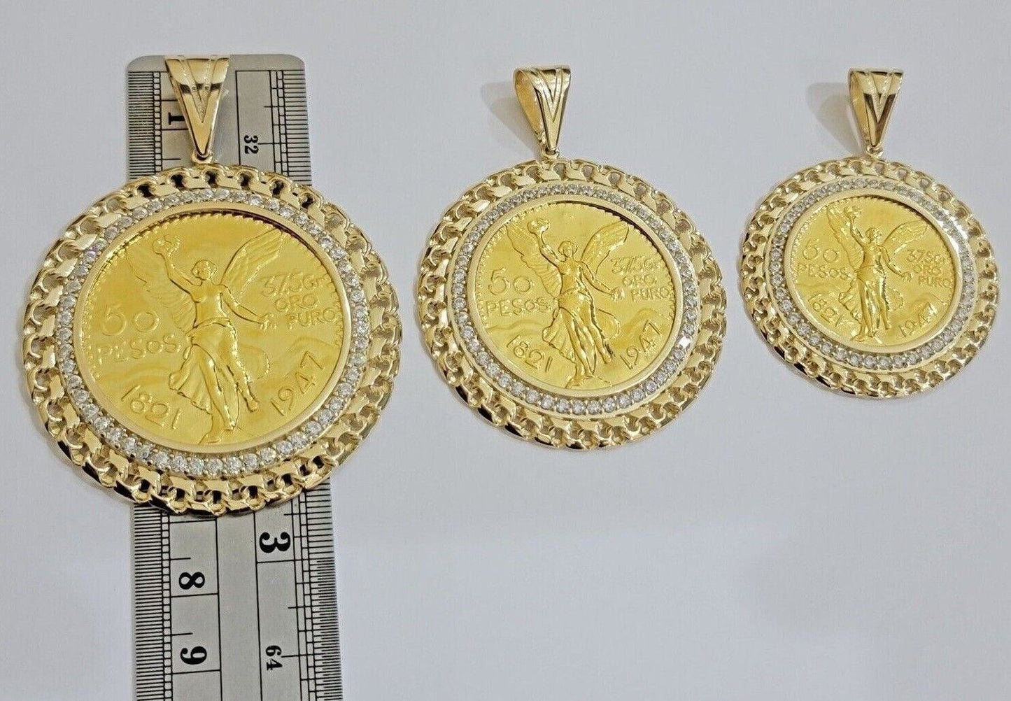 10k Gold Mexican Centenario Copy Coin Charm 50 Pesos Bezel 10kt Pendant Replica