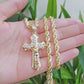 10k Gold Rope Chain Necklace Cross Charm Jesus Pendant Set 18-28" 5mm, REAL 10KT