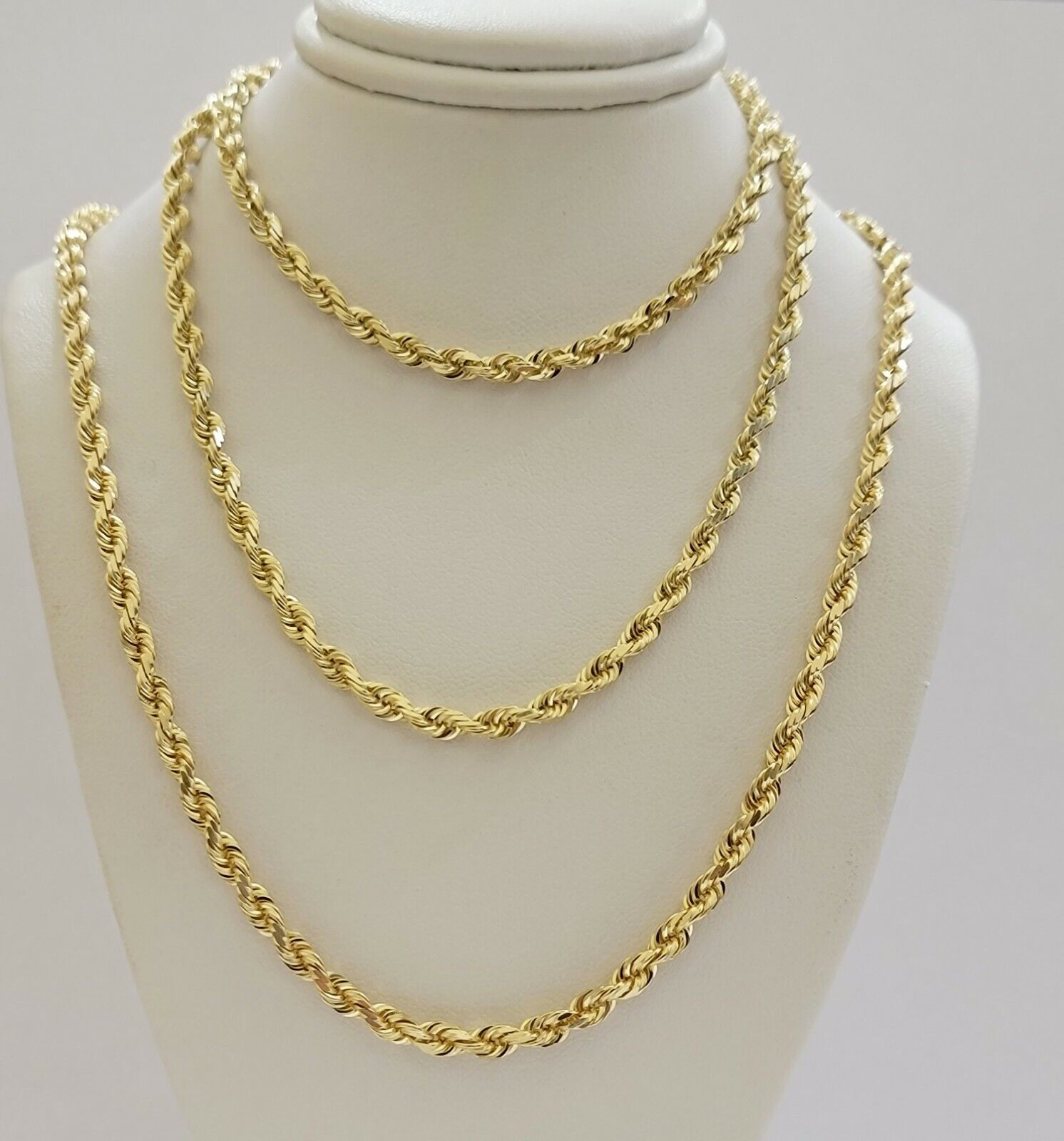 Real 10k Yellow Gold Rope Chain necklace 18 inch - 28 inch SOLID 4mm Mens Women