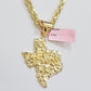 14k Gold Rope Chain & Nugget Texas map Charm pendant & 26 Inch Necklace Set Mens