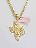 14k Gold Rope Chain & Nugget Texas map Charm pendant & 26 Inch Necklace Set Mens