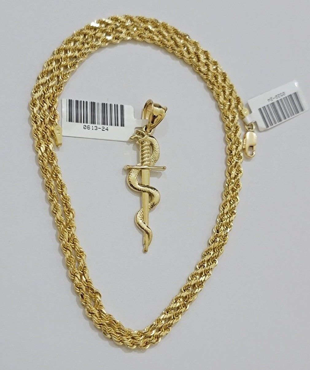 10kt Yellow Gold Rope Chain Snake Cross Charm Pendant 18-28'' Inch Necklace SALE