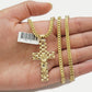 Real 10k Gold Cross pendant Franco chain SET 3mm Necklace & Jesus Charm Men's