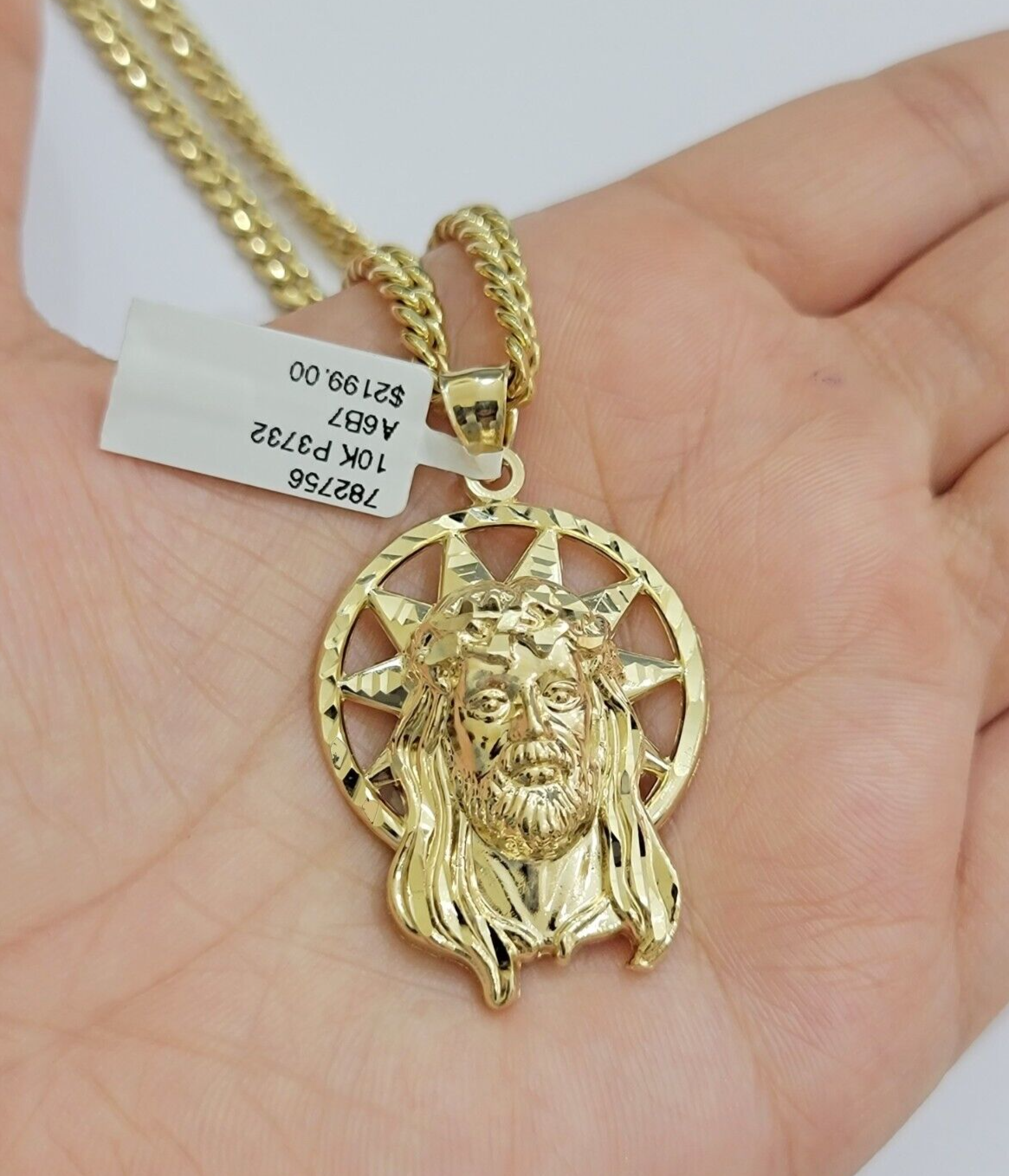 Real 10K Yellow Gold Jesus Pendant Mens Star Head Charm 1.5 Inch For Chains SALE