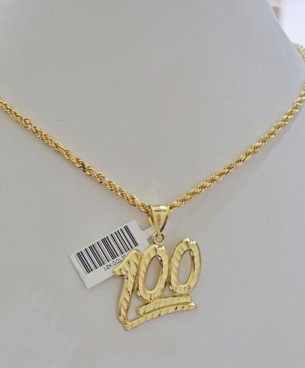 10k Yellow Gold Rope Chain 100 Charm Pendant Set 22 Inch 3mm Necklace REAL SALE