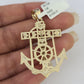 Real 10k Gold Box Byzantine Necklace Jesus Anchor Charm SET Chain 3mm 24" Inches