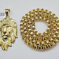 10kt Real Gold Box Byzantine Necklace Lion Charm Pendant SET Chain 6mm 26 Inches