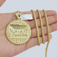 10k Yellow Gold Franco Chain Necklace Last Supper Charm Pendant 3mm 24"Inch 10kt