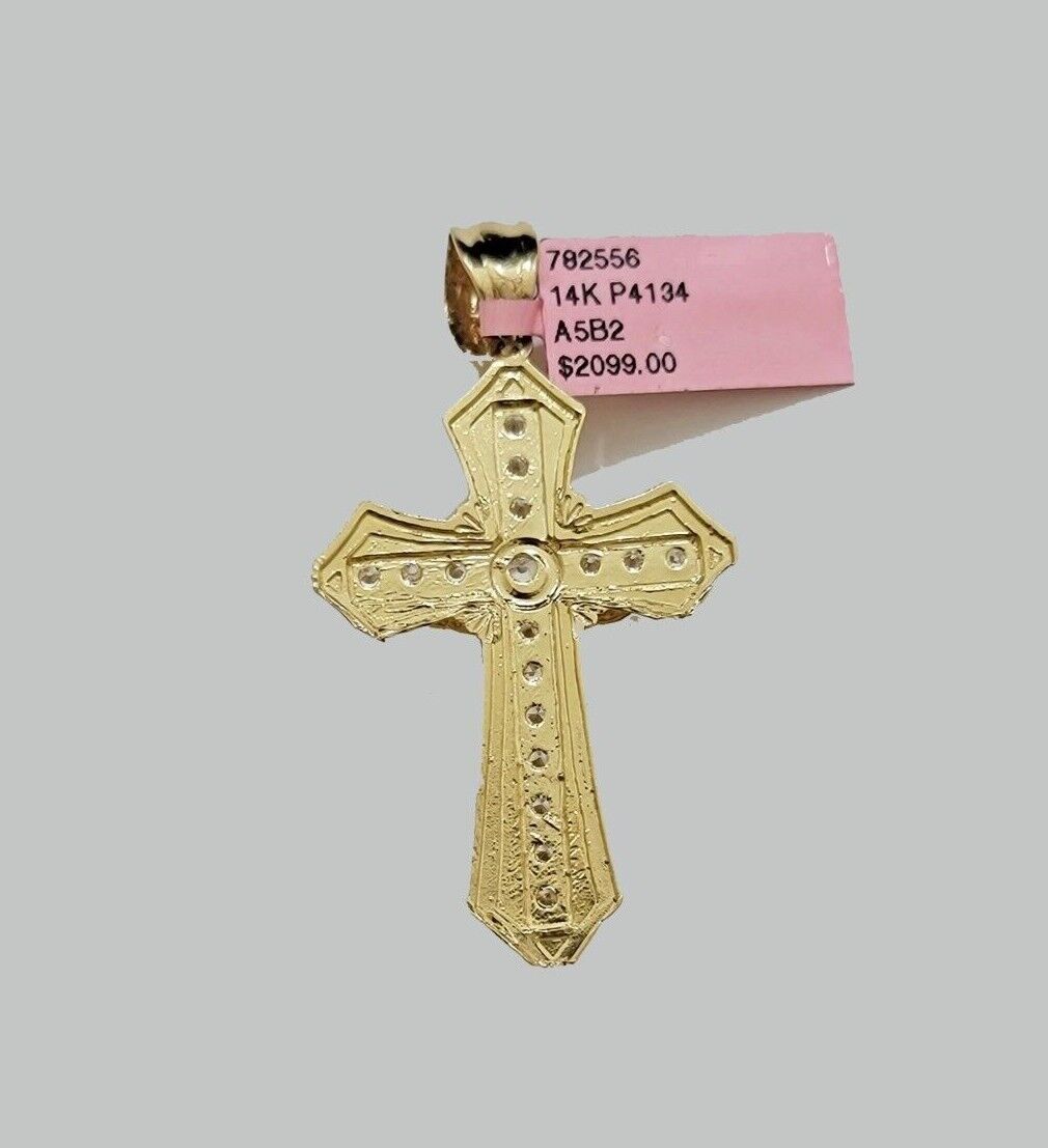 Solid 14k Gold Rope Chain Necklace Jesus Cross Charm CZ Pendant 30 Inch 4mm SALE