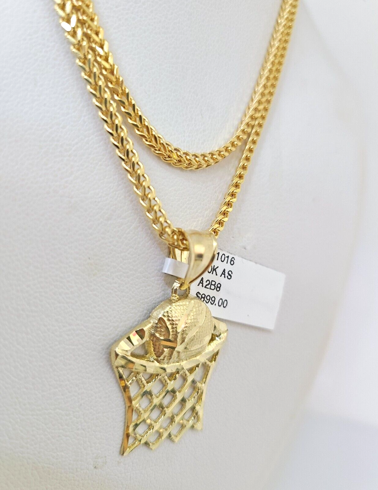 10k Gold Franco Chain Basket Ball Charm Pendant 2.5mm 18-24 Inches Necklace