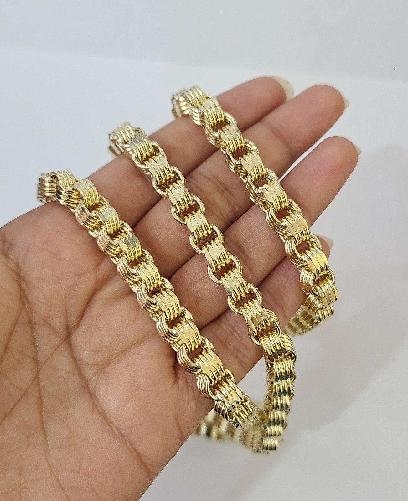 10k Yellow Gold Byzantine Chain 7mm Necklace Bracelet Set Real Men
