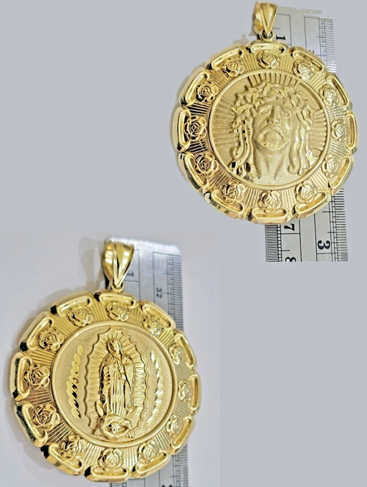 Jesus Virgin Mary Charm Pendant Real 10k Yellow Gold For 10kt Chain Necklace New