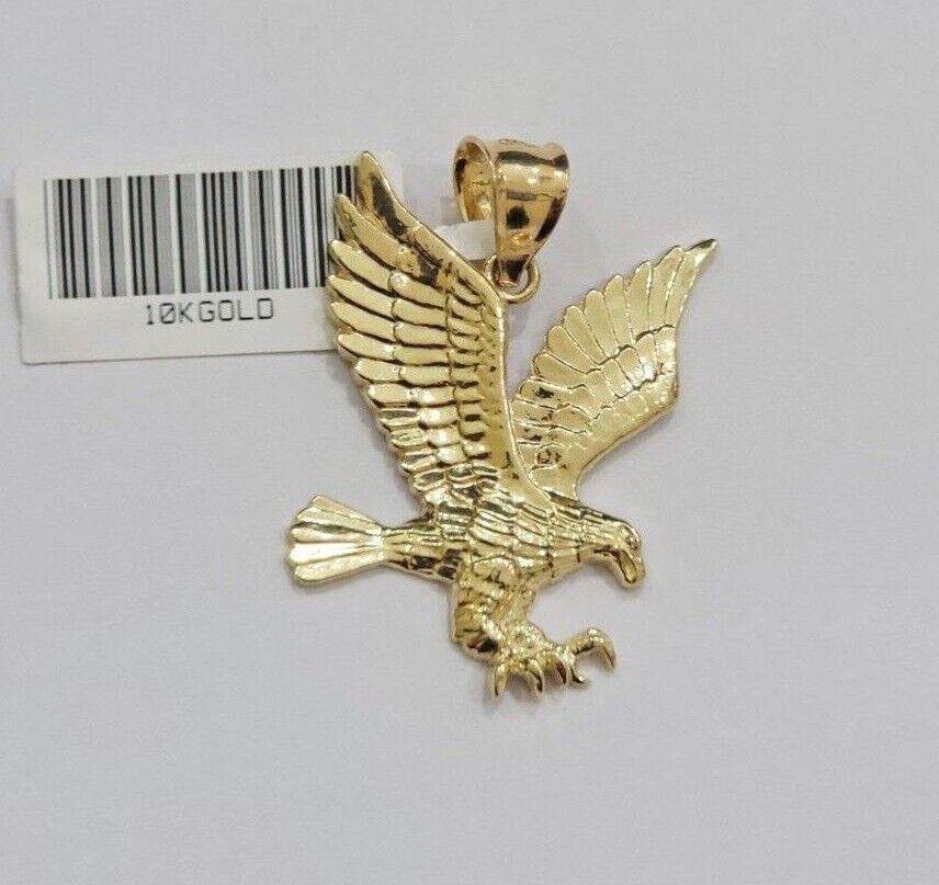 10k Yellow Gold Rope Chain Eagle Charm Pendant Set 18