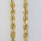 Real Gold 14k Rope Necklace Mens Chain 5mm 20"-26" Yellow Gold Diamond Cuts 10KT