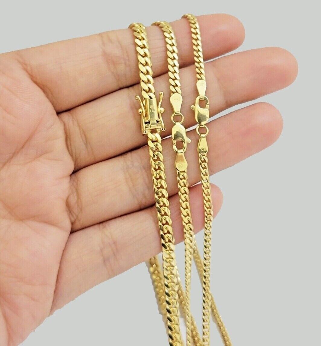 SOLID 18k Gold Miami Cuban Chain Necklace 2.5mm 3.5mm 4mm 18-26 Inches Men Women