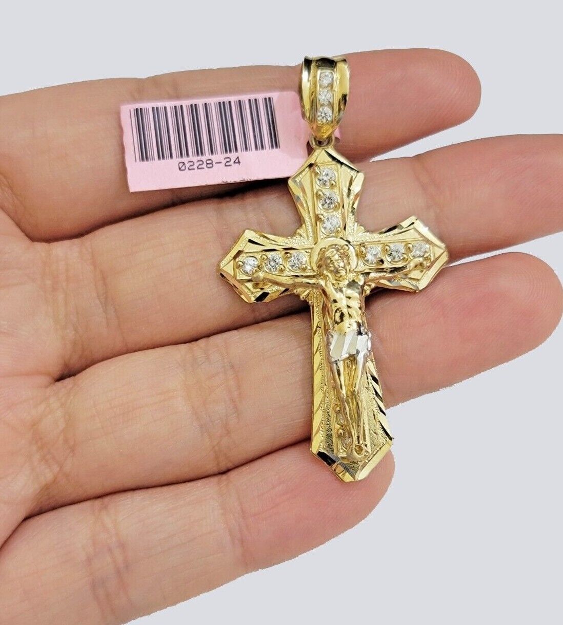 Solid 14k Gold Rope Chain Necklace Jesus Cross Charm CZ Pendant 30 Inch 4mm SALE