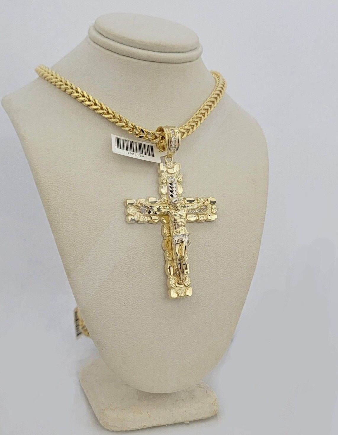 10kt Yellow Gold Franco Chain Necklace Nugget Cross Charm Pendant 5mm 20-26 Inch