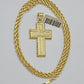 10k Yellow Gold Rope Chain Last Supper Cross Charm Pendant 18-28'' Inch Necklace