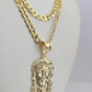 10k Gold Chain Necklace Jesus Head Pendant Set Cuban Curb 5mm 20"-28" Charm