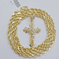 10k Gold Rope Chain Necklace Cross Charm Jesus Pendant Set 18-28" 5mm, REAL 10KT