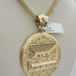 10k Yellow Gold Franco Chain Necklace Last Supper Charm Pendant 3mm 22"Inch SALE