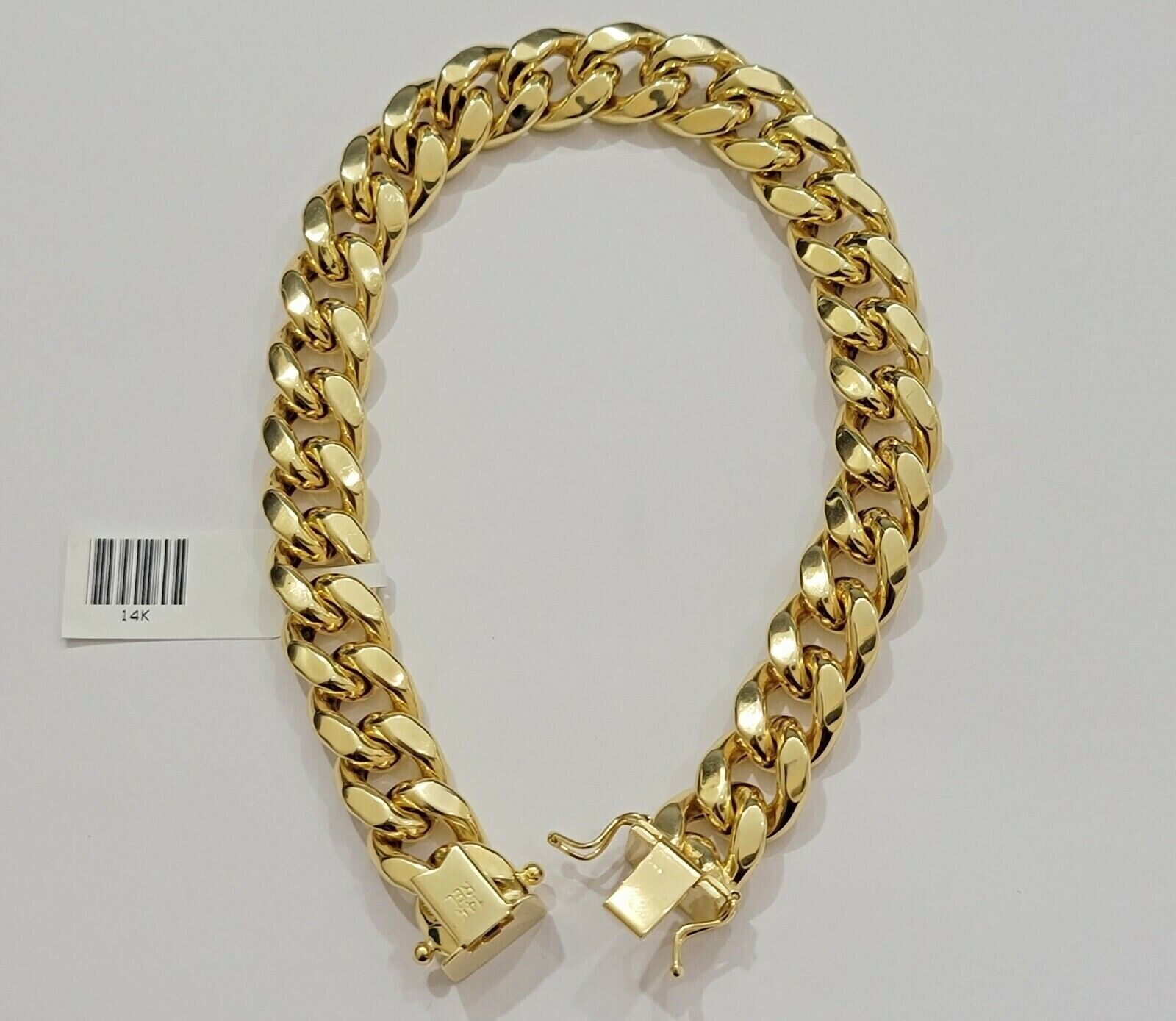 14k Yellow Gold Bracelet Mens Miami Cuban Link 13mm 8.5 Inch Box Clasp REAL