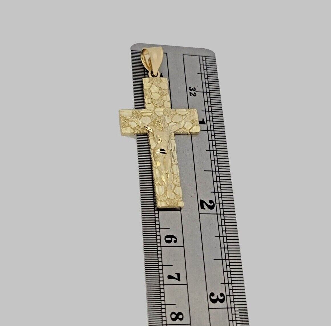 10k Gold Franco Chain Jesus Nugget Cross Charm Pendant 2mm 16-24 Inches Necklace