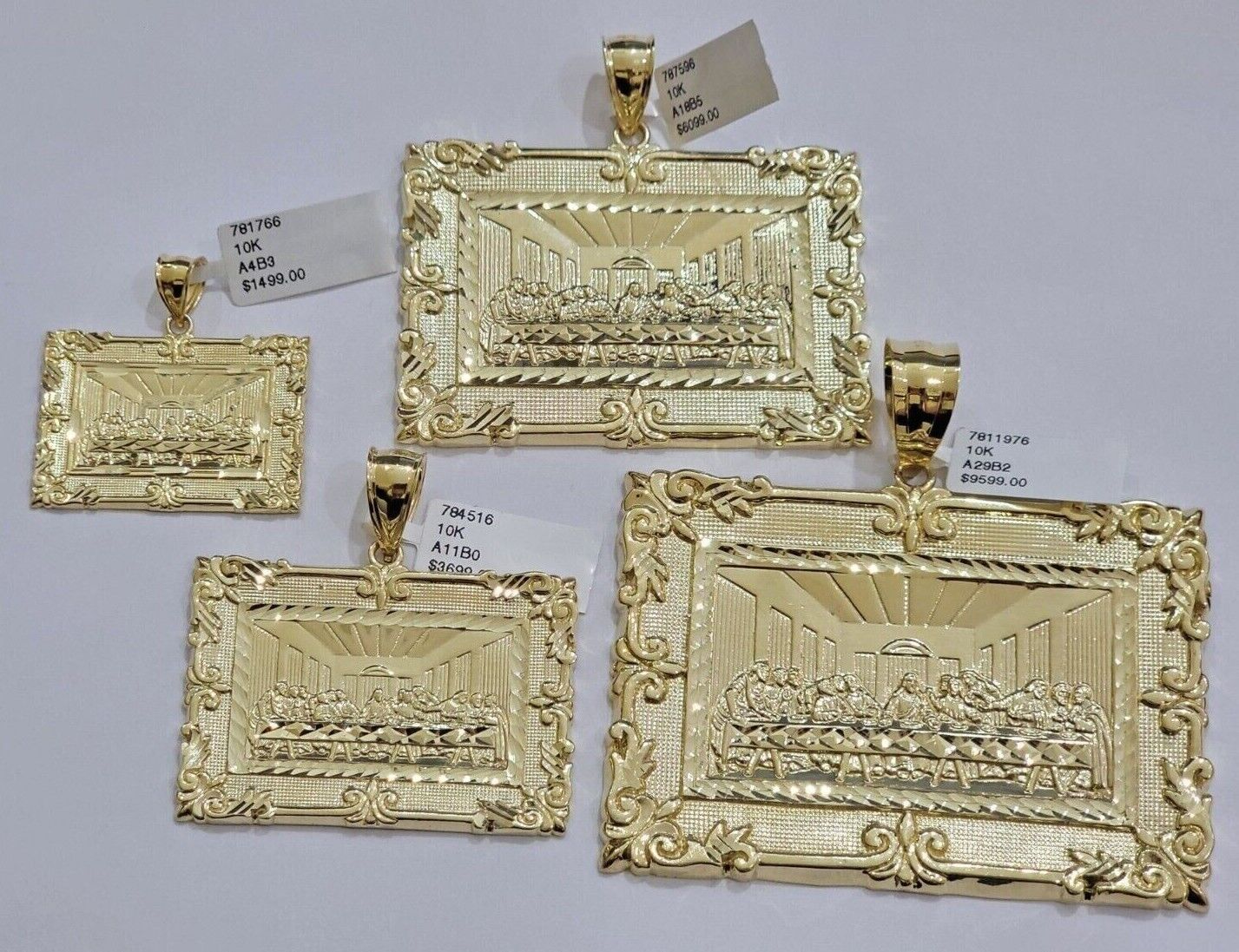 Real 10k Gold Pendant Charm Last Supper Square Jesus 10kt Yellow 1.5-3 Inch SALE