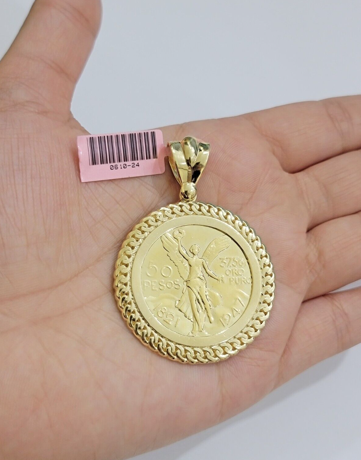 14kt Yellow Gold 1947 Mexican Centenario 50 Gold Pesos Copy Coin With Bezel SALE