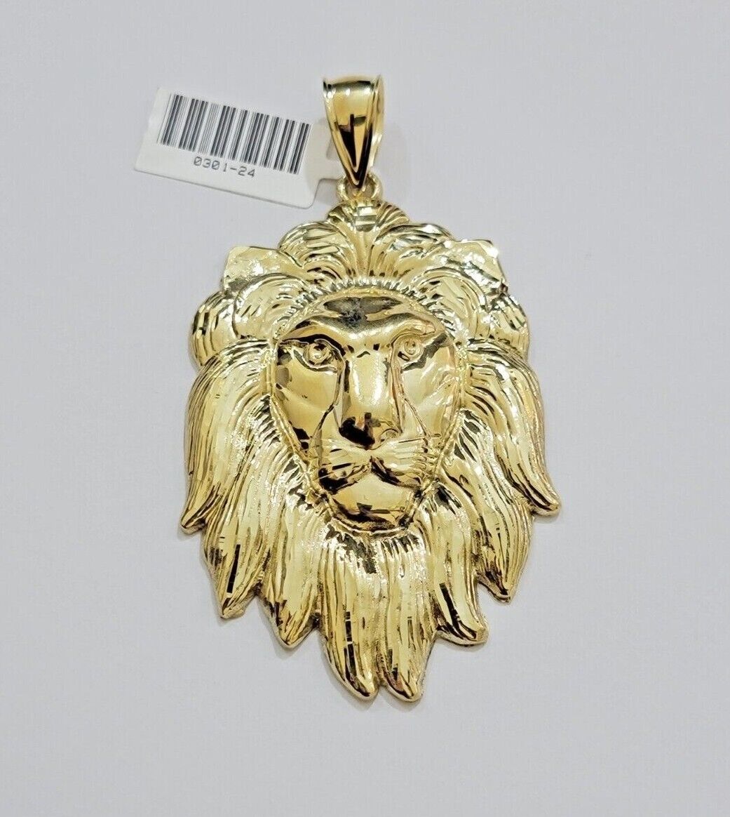 10kt Real Gold Box Byzantine Necklace Lion Charm Pendant SET Chain 6mm 20 Inches