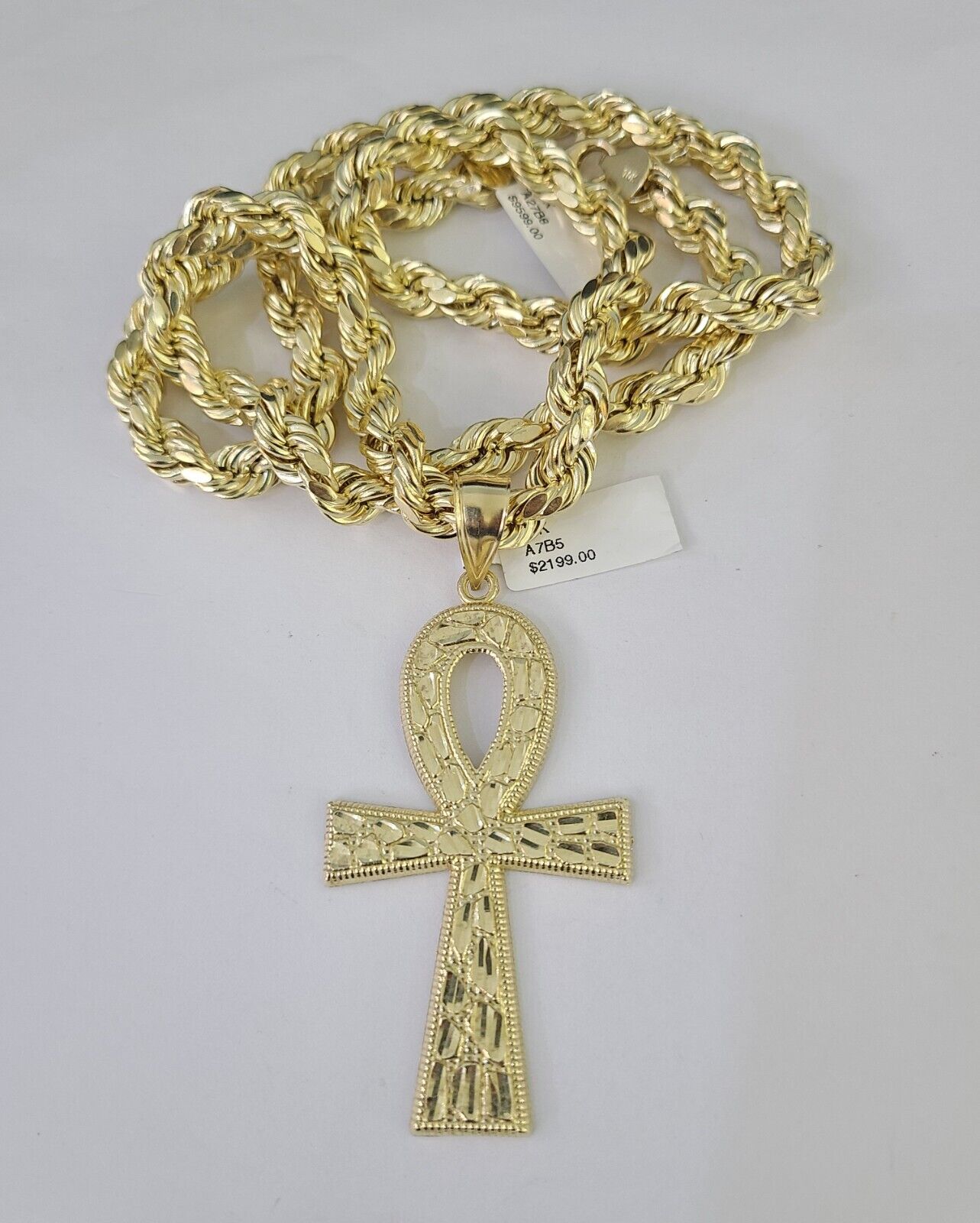 10k Yellow Gold Rope Chain Jesus Cross Charm Pendant 18-30'' Inch 8mm  Necklace