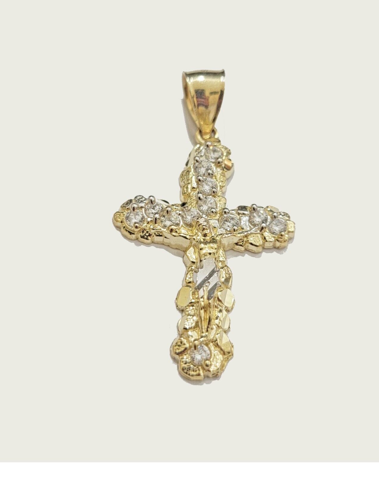 10k Gold Rope Chain Jesus Cross Charm Pendant Set 18-28