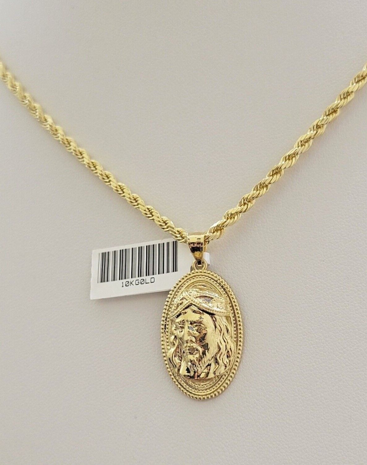 10k Gold Rope Chain Jesus Head Charm Pendant Set 22" Inch 3mm Necklace REAL SALE
