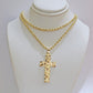 10k Gold Rope Chain Nugget Cross Charm Pendant Set 18-28 inch 3mm Necklace, REAL