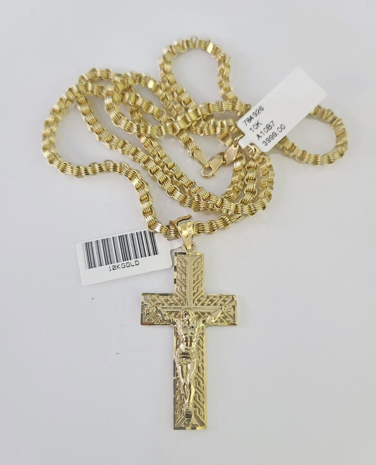 Real 10k Gold Byzantine Necklace Jesus Cross Charm SET Chain 18"-30" 3mm Pendant