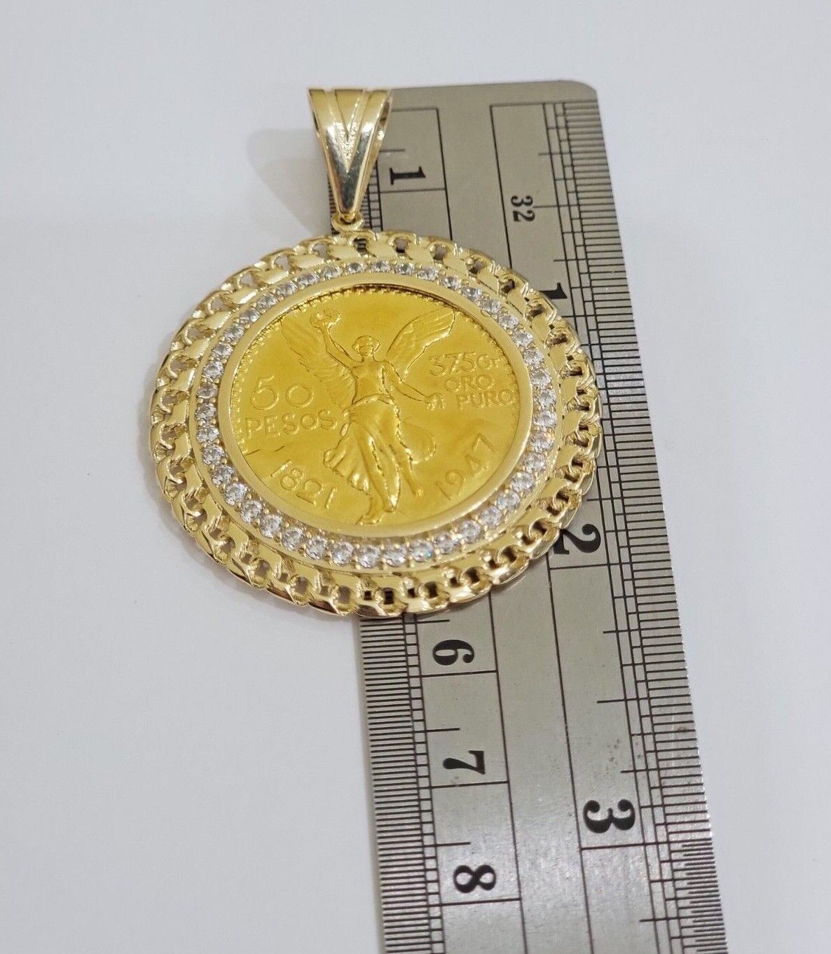 10k Gold Mexican Centenario Copy Coin Charm 50 Pesos Bezel 10kt Pendant Replica