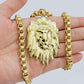 Real 10k Gold Box Byzantine Necklace Lion Charm Pendant SET Chain 18-30 Inch 6mm