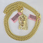 Real 14k Gold Chain Jesus Head Pendant Set 14kt Miami Cuban Link Chain 5mm Charm