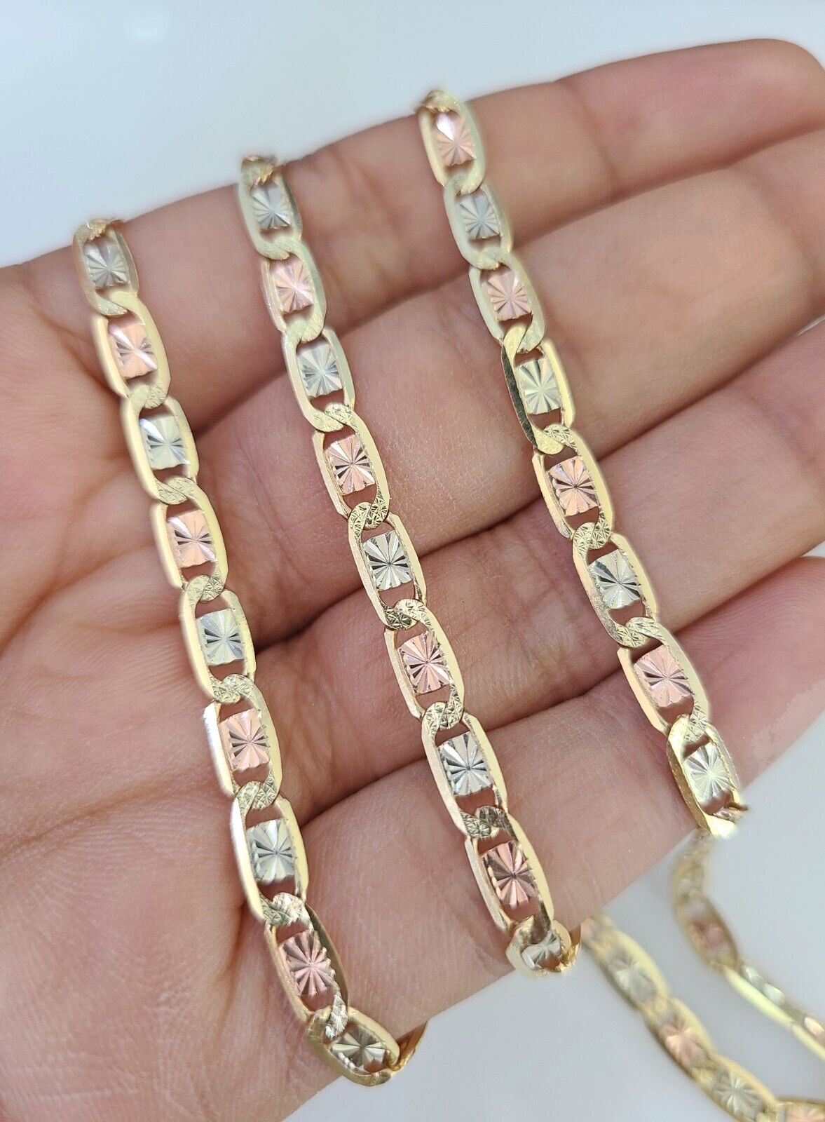 14k Gold Solid Valentino Necklace 24" Chain Trio-Gold 4mm Womens 14Kt Brand New