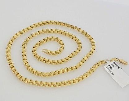 Real 10k Gold 3mm Box Byzantine Chain Necklace 20" 22" 24'' 26'' 28'' Inches NEW