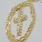 10k Gold Milano Rope Chain Jesus Cross Charm Pendant Set 18-24'' Inches Necklace